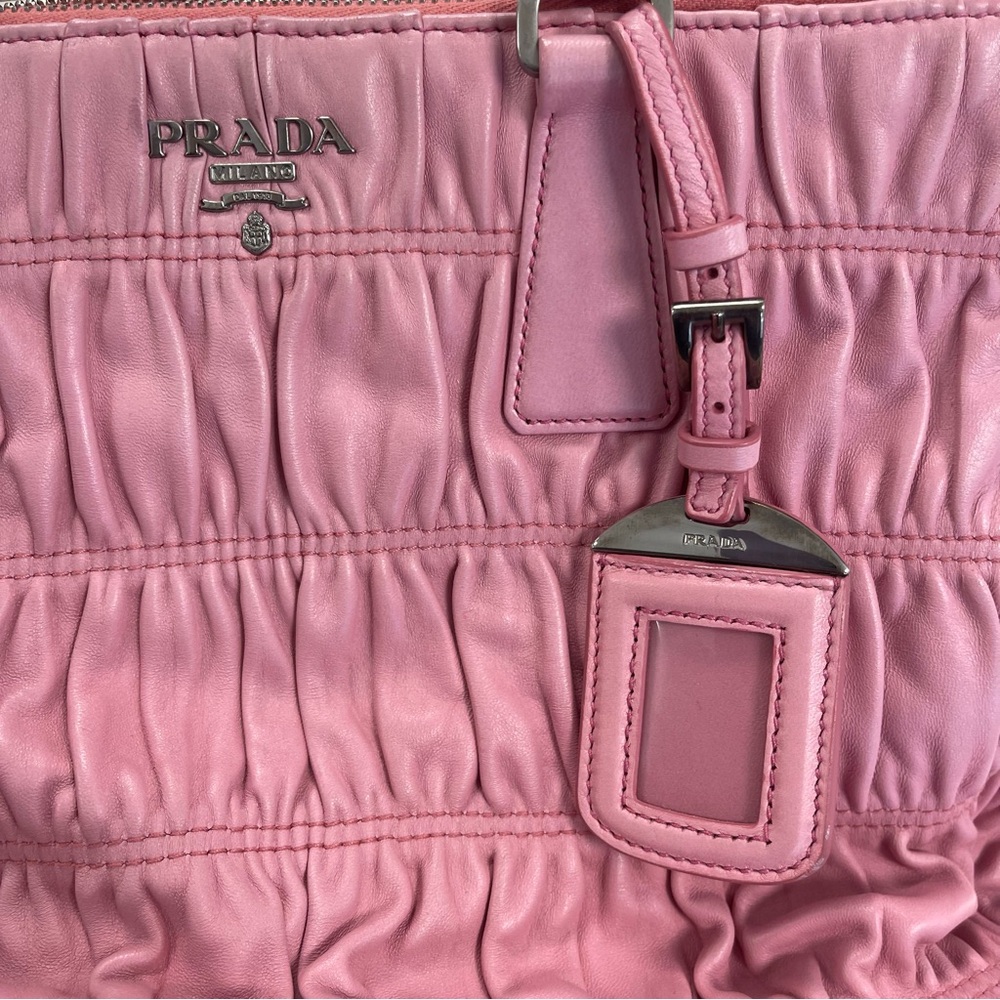 Prada Pink Nappa Gaufre Ruched Leather Two-Way Bag - Preowned - Picture 9 of 16